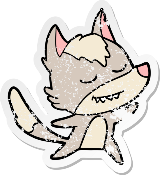 Bir insan tarafından çizilmiş dost canlısı bir kurt filminin sıkıntılı çıkartması.