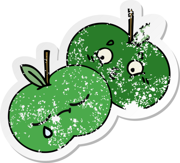 Bir insan tarafından çizilmiş elmalı tatlı bir karikatür çıkartması.