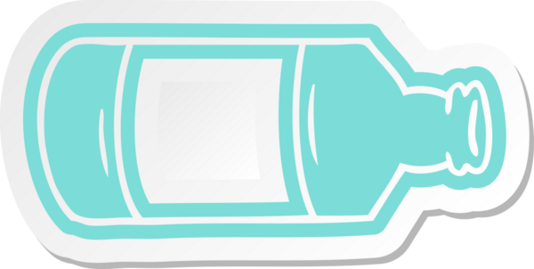 Bir insan tarafından çizilmiş eski bir cam şişenin karikatür etiketi.