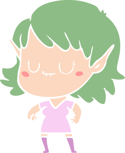 Bir insan tarafından çizilmiş mutlu düz renkli çizgi film elf kızı