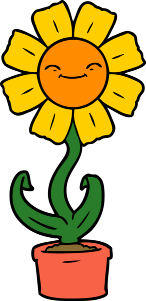 Bir insan tarafından çizilmiş mutlu karikatür çiçeği.