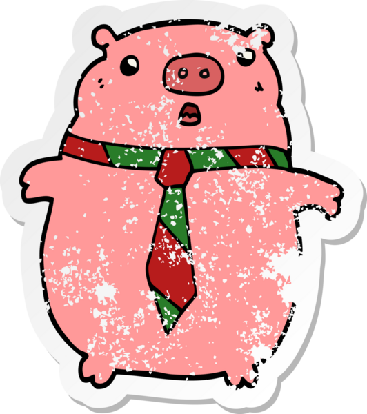 Bir insan tarafından çizilmiş ofis kravatlı bir domuzun sıkıntılı çıkartması.