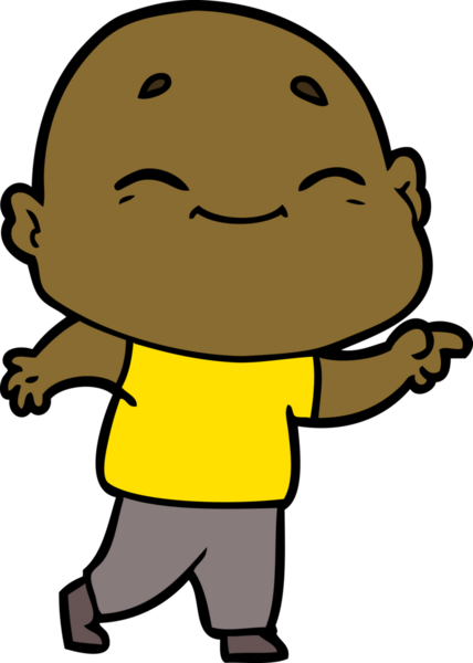 Bir insan tarafından çizilmiş mutlu kel adam çizgi filmi.