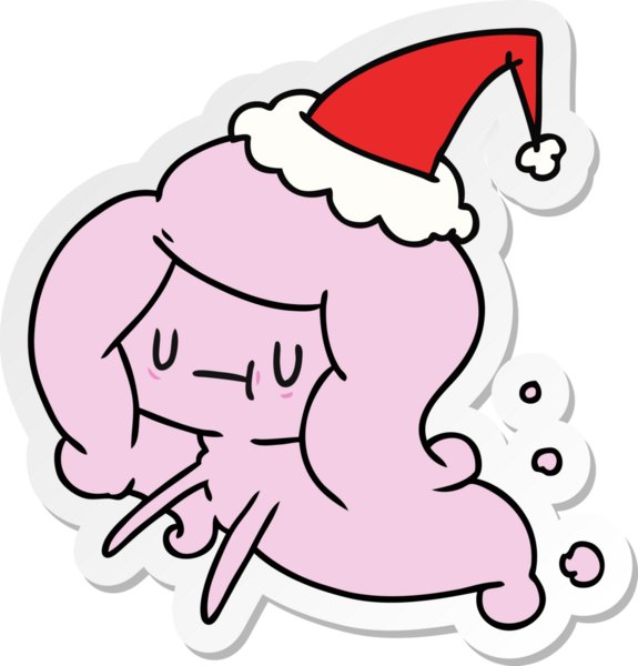 Bir insan tarafından çizilmiş Kawaii hayaletinin el çizimi Noel çıkartması.