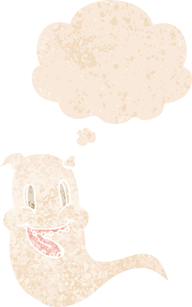 Düşünce baloncuğu ile çizgi film hayaleti grunge sıkıntılı retro dokuma tarzı bir insan tarafından çizilmiş