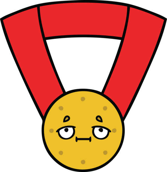 Bir insan tarafından çizilmiş altın madalyanın sevimli karikatürü.