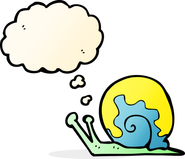Bir insan tarafından çizilmiş düşünce balonlu çizgi film salyangozu.