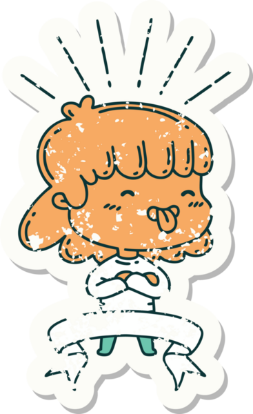 Bir insan tarafından çizilmiş eski dövme stili bir kızın eski bir çıkartması.