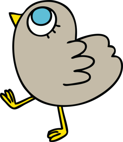 Bir insan tarafından çizilmiş tuhaf bir çizgi film sarı kuş.