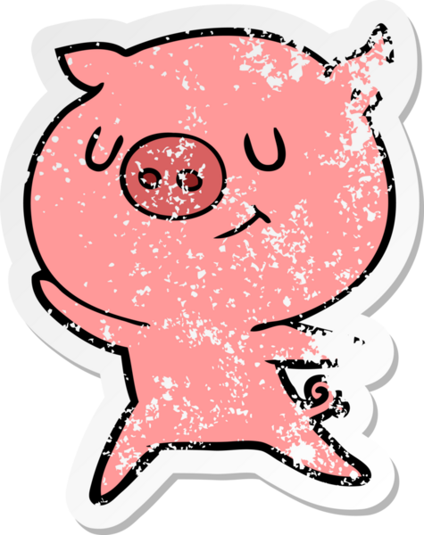 Bir insan tarafından çizilmiş mutlu çizgi film domuzunun sıkıntılı çıkartması.