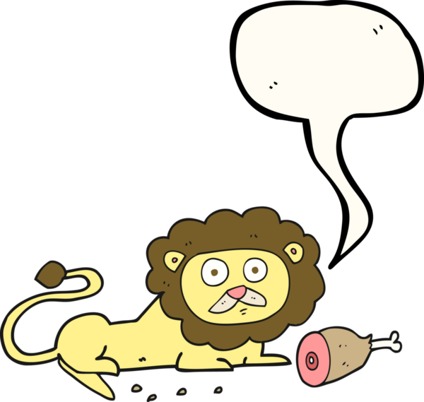 Bir insan tarafından çizilmiş serbest konuşma balonu karikatür aslanı.