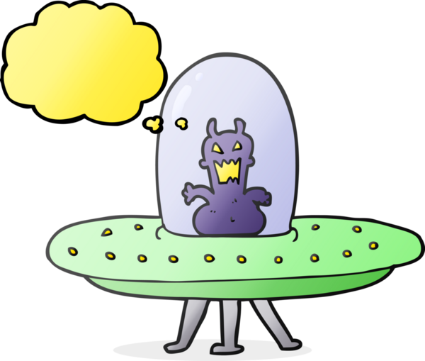 Serbest çizim düşünce baloncuğu çizgi film uzaylısı bir insan tarafından çizilmiş bir uçan daire.