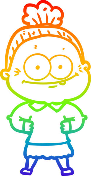 Gökkuşağı gradyan çizgi çizimi Bir insan tarafından çizilmiş mutlu yaşlı kadın