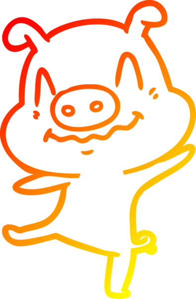 Bir insan tarafından çizilmiş sarhoş bir domuzun çizgi çizimi.