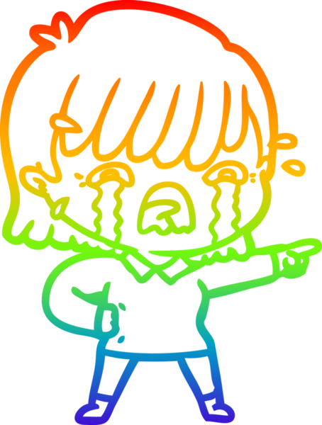 Gökkuşağı gradyan çizimi bir insan tarafından çizilmiş ağlayan bir çizgi kız çizimi