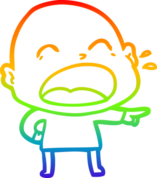 Gökkuşağı gradyan çizgi çizimi. Bir insan tarafından çizilmiş kel adam diye bağıran çizgi film.