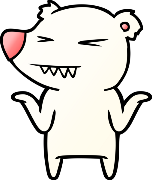 Kızgın kutup ayısı çizgi filmi bir insan tarafından çizilmiş omuzlarını silkiyor.