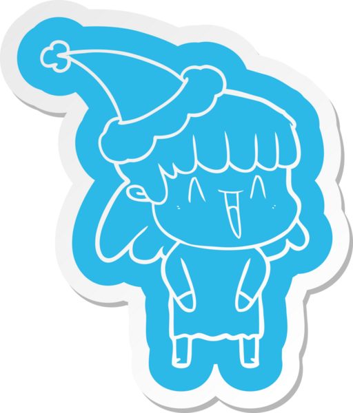 Bir insan tarafından çizilmiş Noel Baba şapkası giyen bir kadının garip çizgi film etiketi.