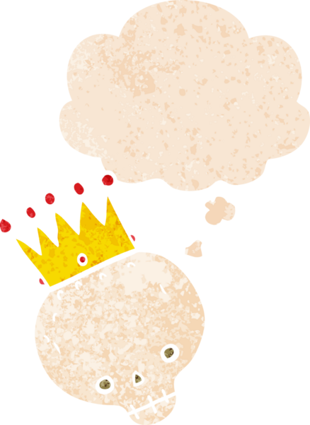 Düşünce baloncuğu ve grunge ile taçlandırılmış karikatür kafatası bir insan tarafından çizilmiş rahatsız edilmiş retro tarzı