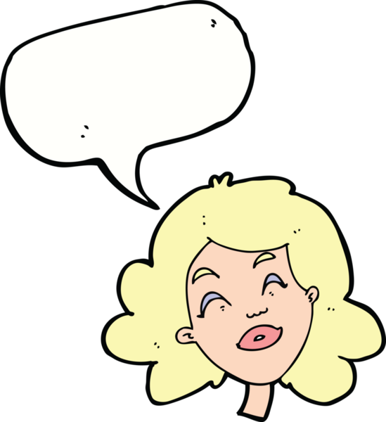 Bir insan tarafından çizilmiş konuşma balonlu mutlu kadın yüzü.