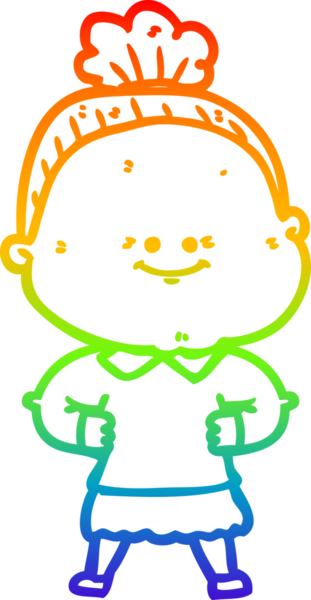 Gökkuşağı gradyan çizgi çizimi Bir insan tarafından çizilmiş mutlu yaşlı kadın