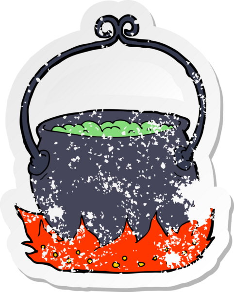 Bir insan tarafından çizilmiş bir karikatür cadısının gerilimli çıkartması.