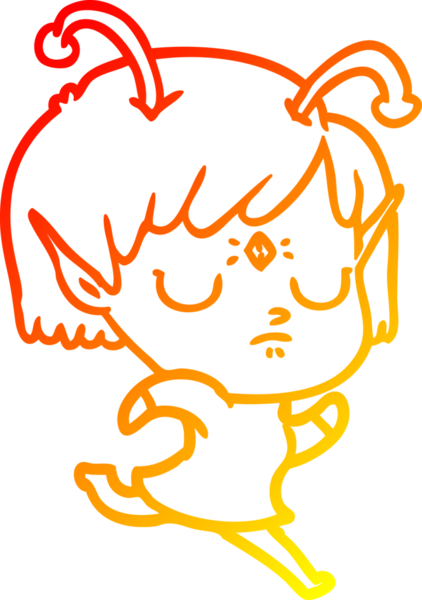 Bir insan tarafından çizilmiş bir uzaylı kız çizgi çizimi.