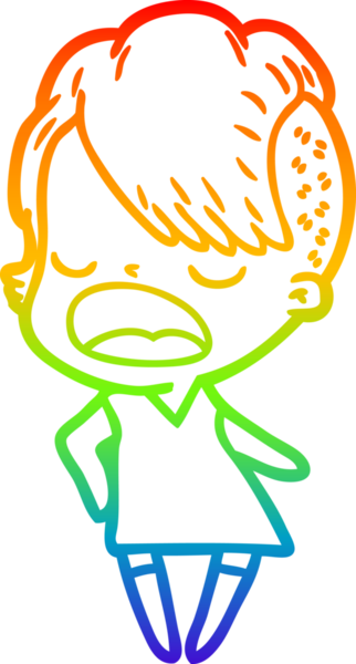 Gökkuşağı gradyan çizgi çizimi bir insan tarafından çizilen havalı hippi kız çizimi