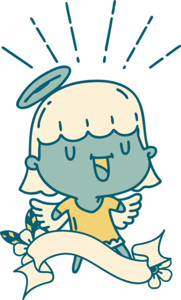 Bir insan tarafından çizilmiş dövme stili şarkı söyleyen bir melek.