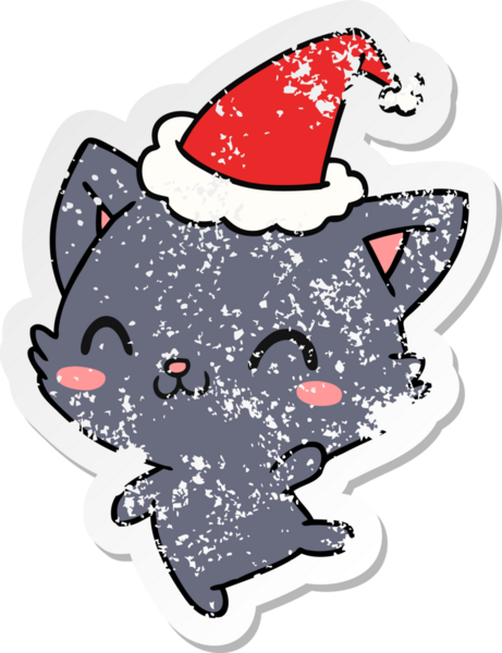 Bir insan tarafından çizilmiş kawaii kedisinin sıkıntılı yılbaşı çıkartması.