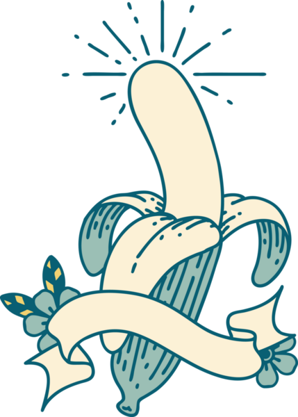 Bir insan tarafından çizilmiş dövmeli, muz kabuklu parşömen.