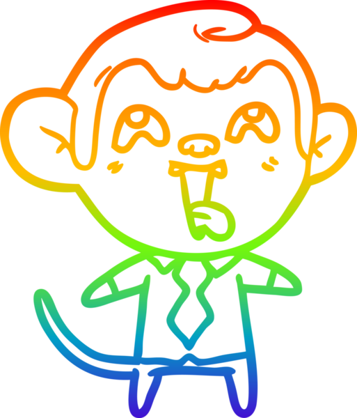 Gökkuşağı gradyan çizgisi. Gömlekli ve kravatlı çılgın bir maymun insan tarafından çizilmiş.