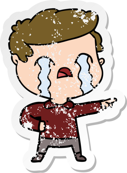 Bir insan tarafından çizilmiş ağlayan bir karikatürcünün sıkıntılı çıkartması.