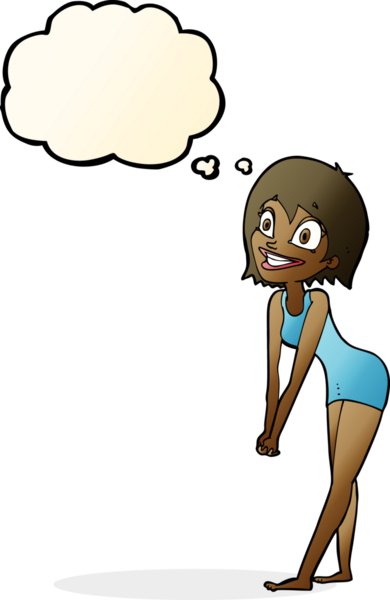 Bir insan tarafından çizilmiş düşünce baloncuğu olan heyecanlı bir kadın.