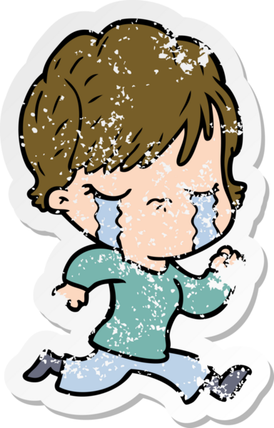 Bir insan tarafından çizilmiş ağlayan karikatürlü bir kadının sıkıntılı çıkartması.