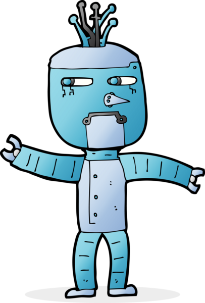 Bir insan tarafından çizilmiş çizgi film robotu