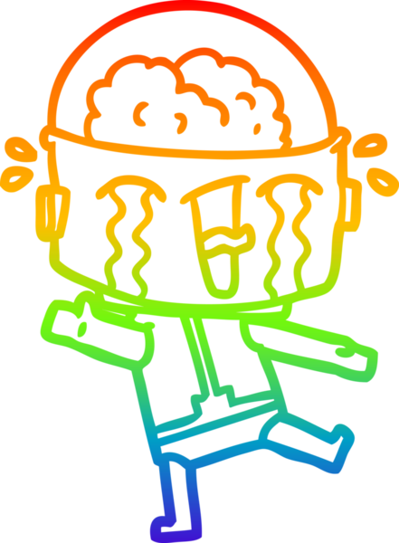 gökkuşağı gradyan çizimi bir insan tarafından çizilmiş ağlayan bir robot çizgi