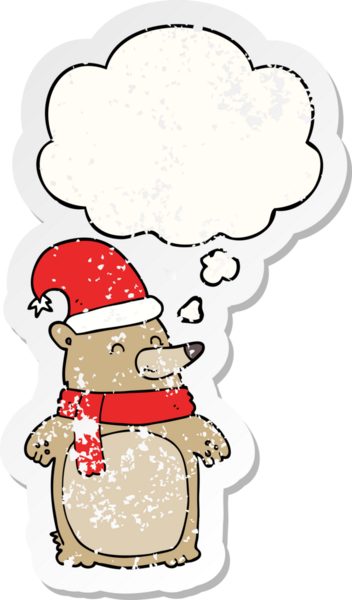 Düşünce baloncuğu olan karikatür noeli insan tarafından çizilmiş yıpranmış bir çıkartma.