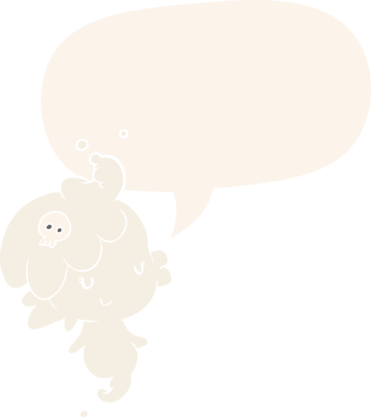 Bir insan tarafından çizilmiş eski moda konuşma balonlu şirin hayalet kız.