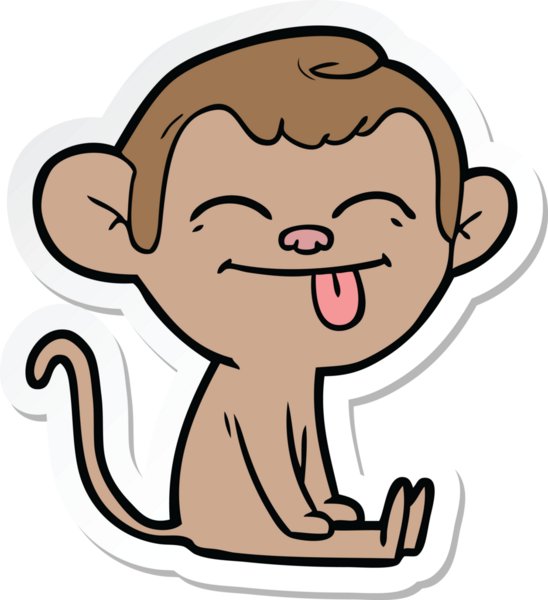 Bir insan tarafından çizilmiş komik bir maymun çıkartması.