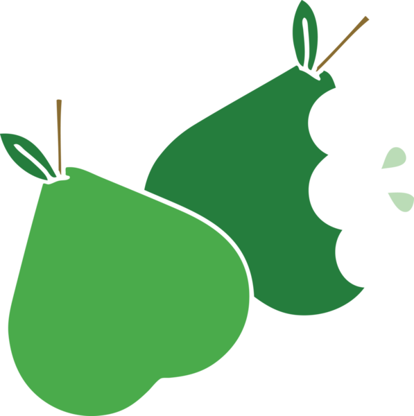 Bir insan tarafından çizilmiş armutun düz renkli retro karikatürü