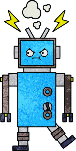 Bir insan tarafından çizilmiş bir robotun retro grunge dokusu