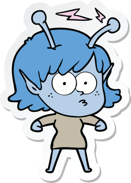 Bir insan tarafından çizilmiş uzaylı bir kızın çıkartması.