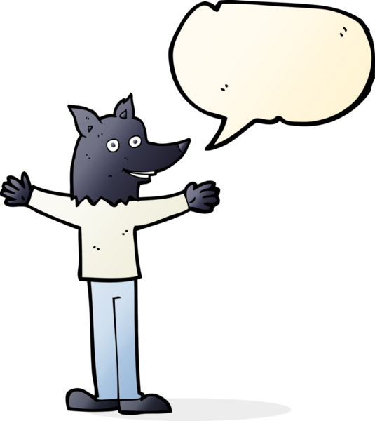 Bir insan tarafından çizilmiş konuşma balonu olan bir kurt adam.