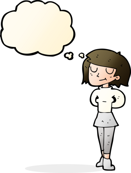 Bir insan tarafından çizilmiş düşünce balonlu çizgi film kadını memnun eder.