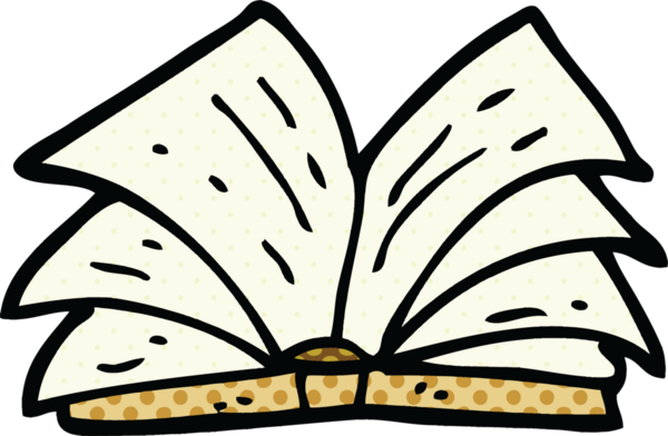 bir insan tarafından çizilmiş çizgi roman tarzı açık bir kitap