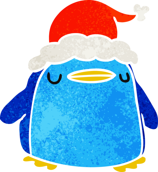 Bir insan tarafından çizilmiş Kawaii pengueninin eski bir karikatürü.