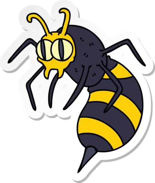 Bir insan tarafından çizilmiş eşek arısı çizilmiş garip bir el çıkartması.