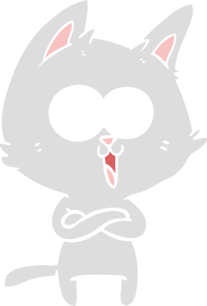 Bir insan tarafından çizilmiş komik düz renkli çizgi film kedisi.