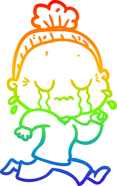 Gökkuşağı gradyan çizgi çizimi bir insan tarafından çizilmiş ağlayan yaşlı bir kadın